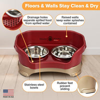 Neater Pet Brands Neater Feeder Deluxe Mess Proof Dog Bowls Elevated for Small Dogs Under 19 lbs, Made in USA, No Spill Raised Dog Food Bowl Stand Feeding Station, Food and Water Bowl Set, Cranberry