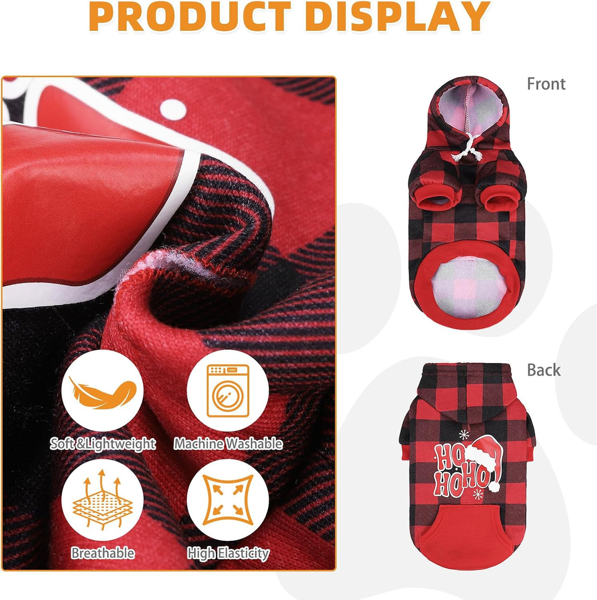 Plaid Dog Hoodie Pet Clothes Sweater with Hat and Pocket for Small - Santa Hat / Medium (Pack of 1) - image 2