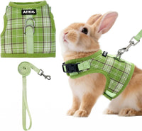 Plaid Breathable Rabbit Harness and Leash Set Escape Proof - Green / S