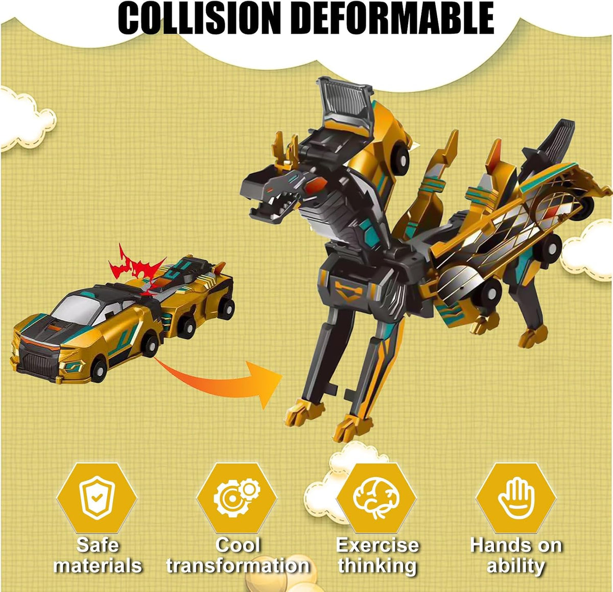 Magnetic Dinosaur Car Toy - Golden Dragon - image 2