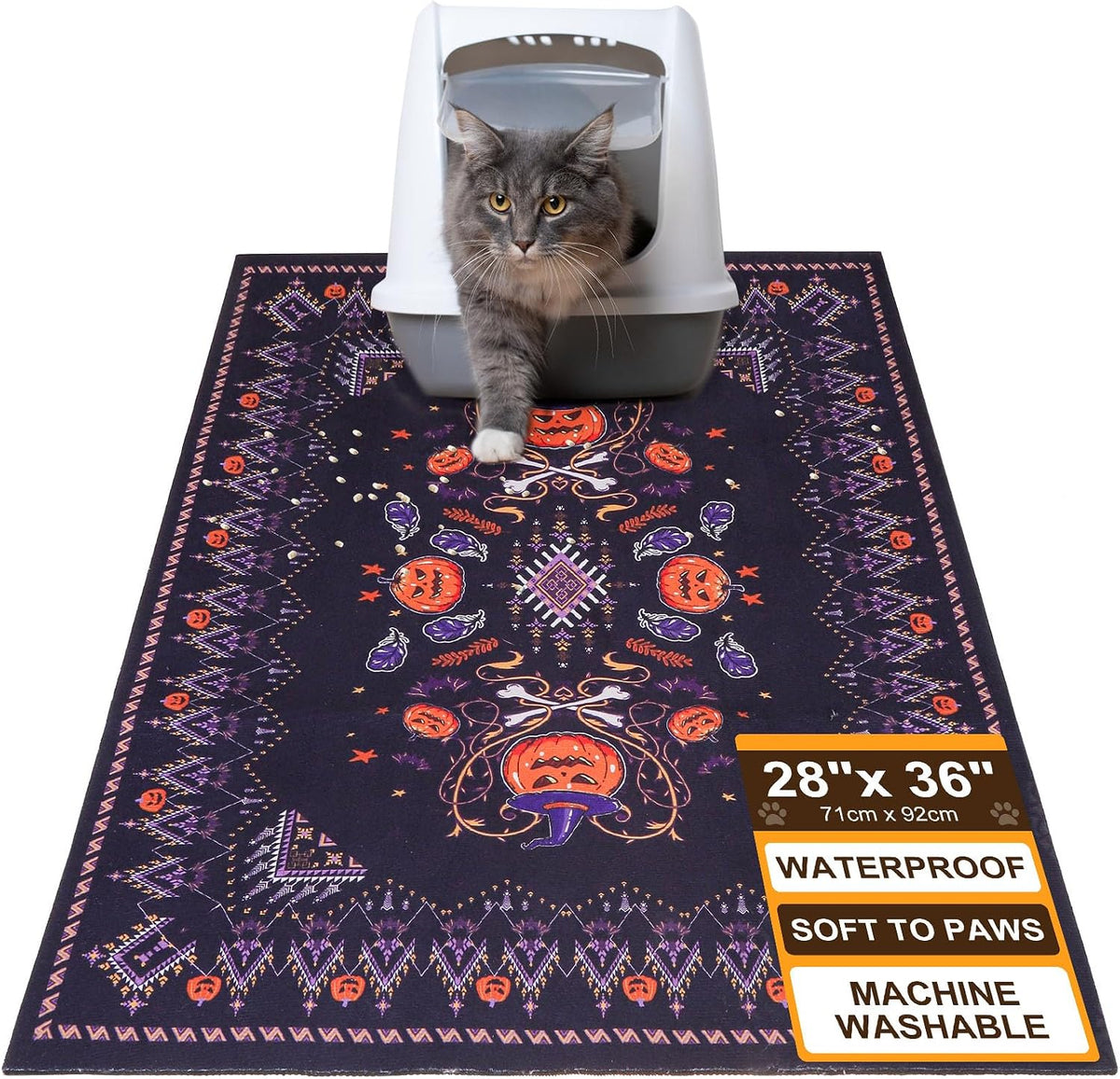 Cat Litter Mat, 20" x 28" Litter Trapping Mat, Waterproof – Daily Care for Cats - Halloween Purple / 28x36 Inch (Pack of 1)