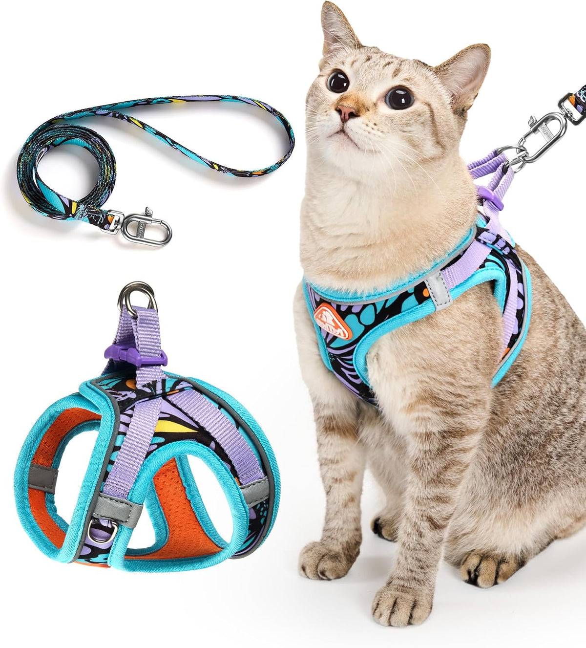 Upgraded Cat Harness and Leash Set - Blue Butterfly Magic / L