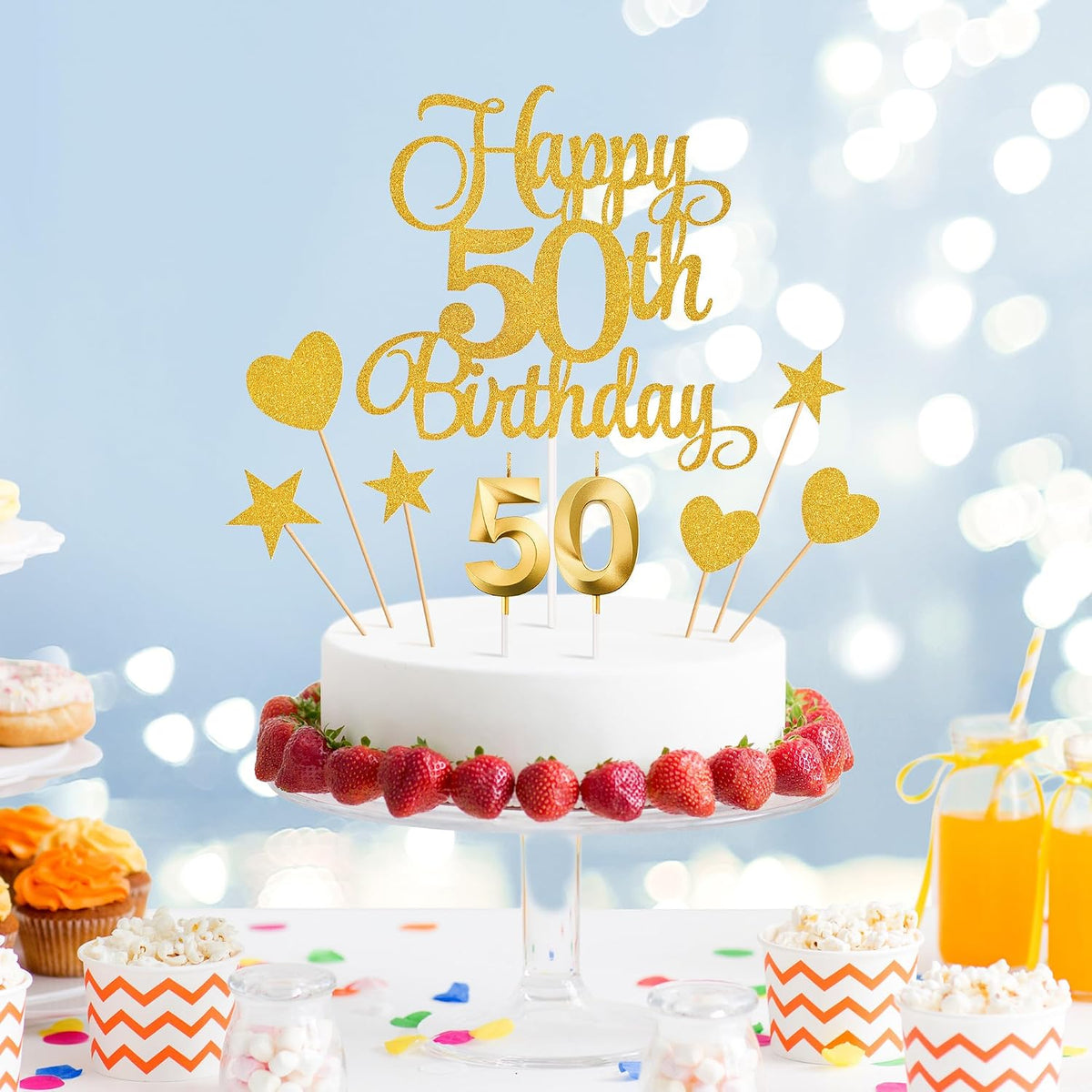 50th Birthday Cake Decorations - Gold - image 3