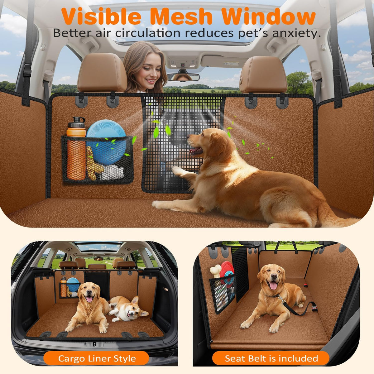 URPOWER Dog Car Seat Cover for Back Seat - Brown / XL - 60" Length - image 4