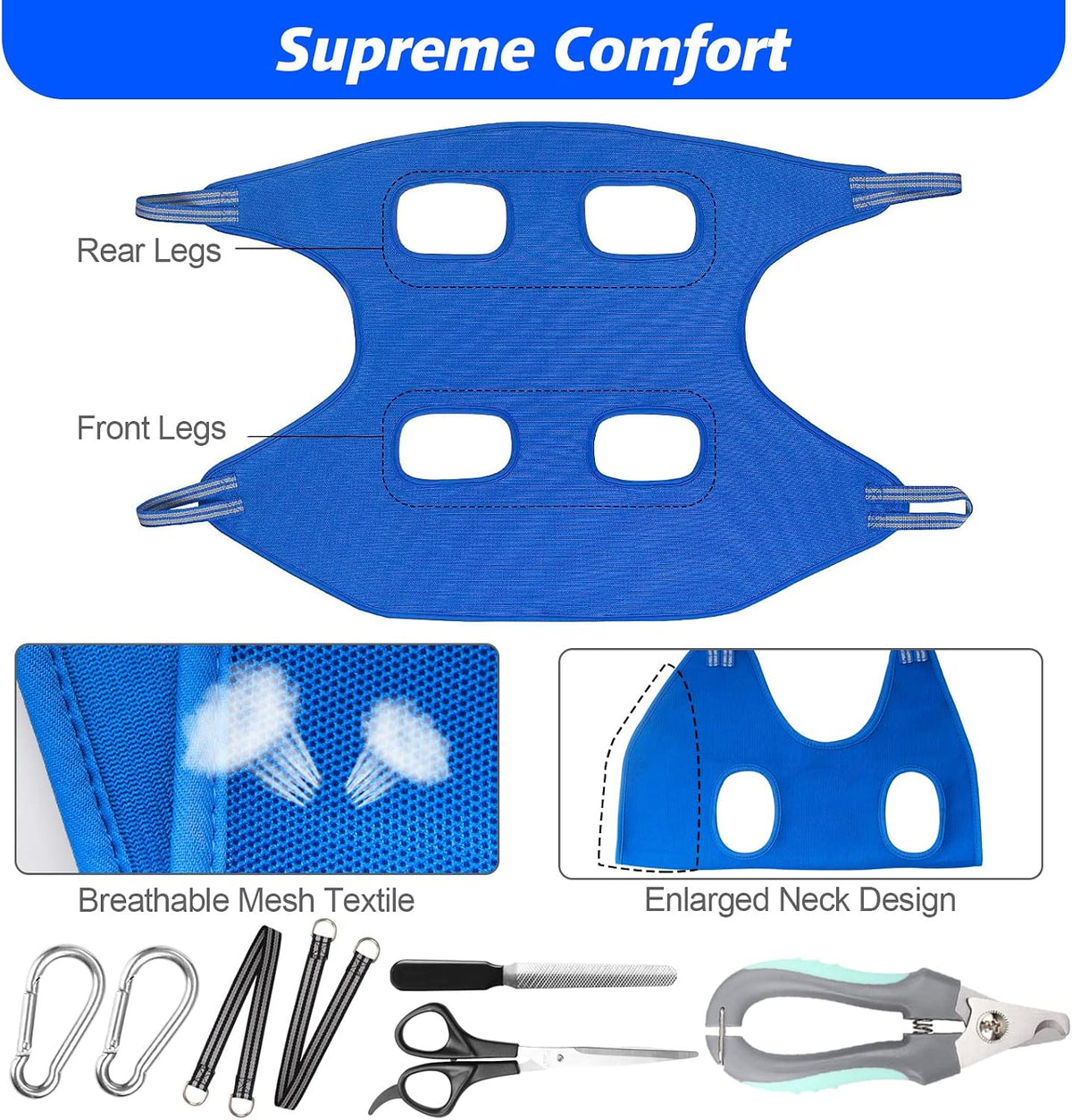 Ateson Pet Grooming Hammock - L for Large Dogs 50LB / Blue - image 4