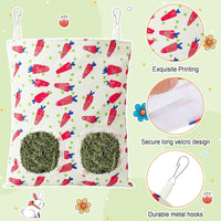 UPINS 2 Pack Guinea Pig Hay Feeder Bag - 28 x 25 cm / Red Green - image 3