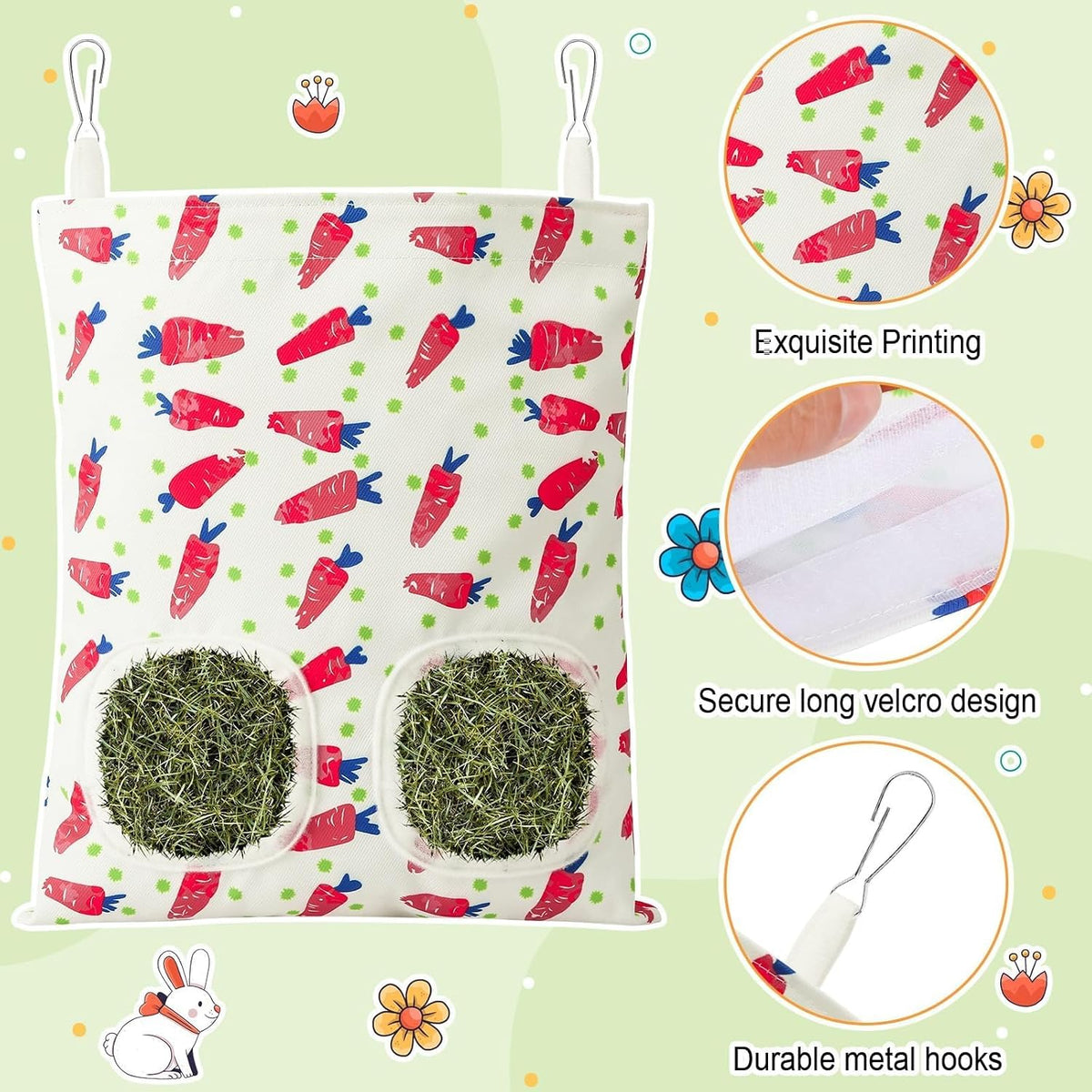 UPINS 2 Pack Guinea Pig Hay Feeder Bag - 28 x 25 cm / Red Green - image 3
