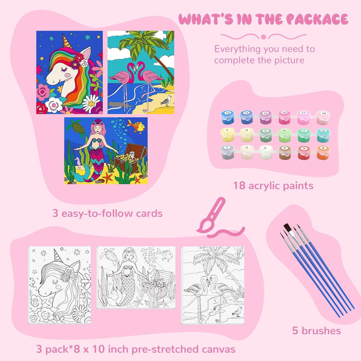 goldentime 3 Pack Kids Paint by Numbers Kit - mermaid - image 2