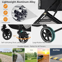 Medium Dog Stroller, Kenyone Pet Stroller for Medium Dogs Up to 55lbs, Lightweight Aluminum Frame, One Click Folding, Large Cat Stroller with No Zip Entry, Detachable Mesh, Multiple Pockets