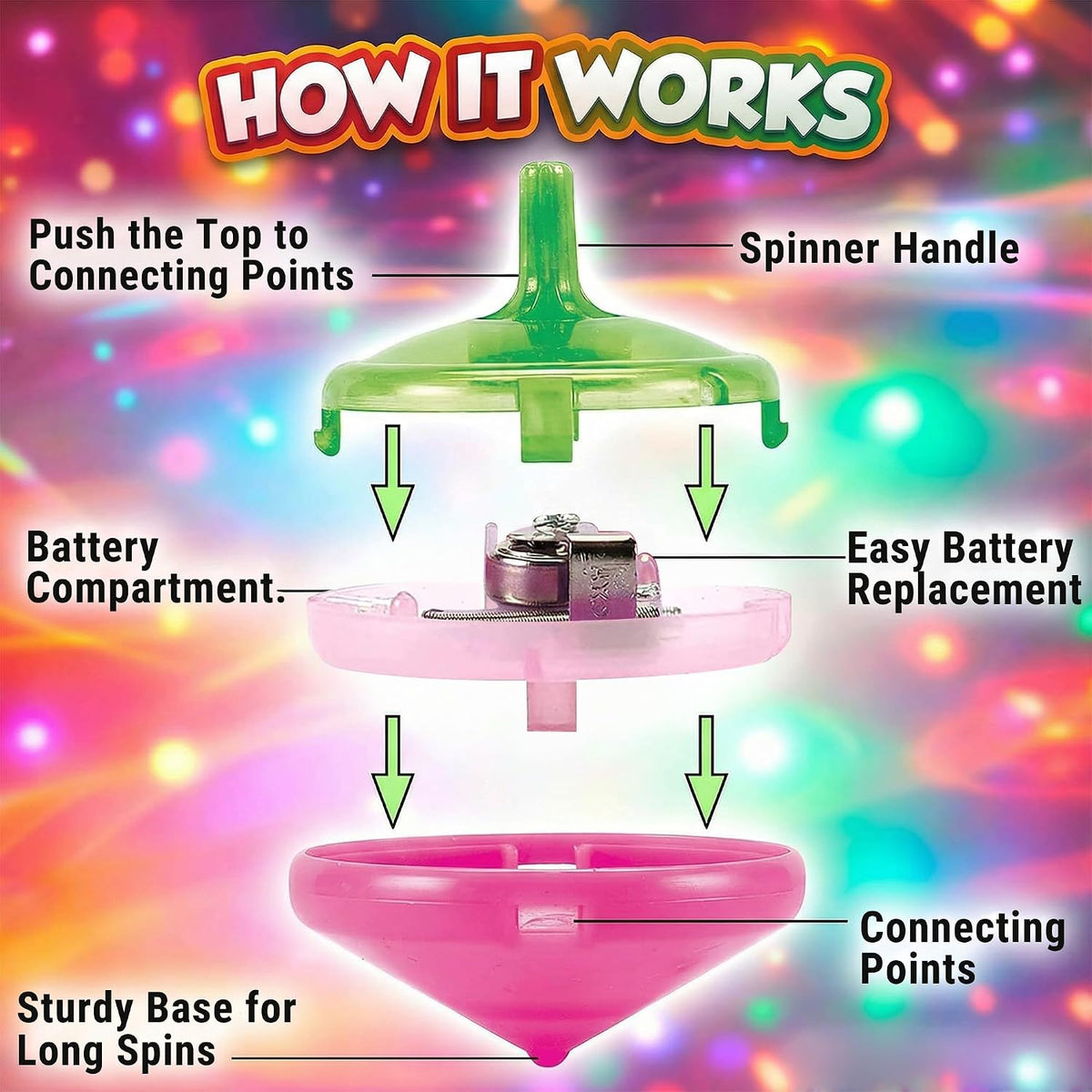 LED Flashing Spinning Tops for Kids - Classic - 50 Piece - image 4