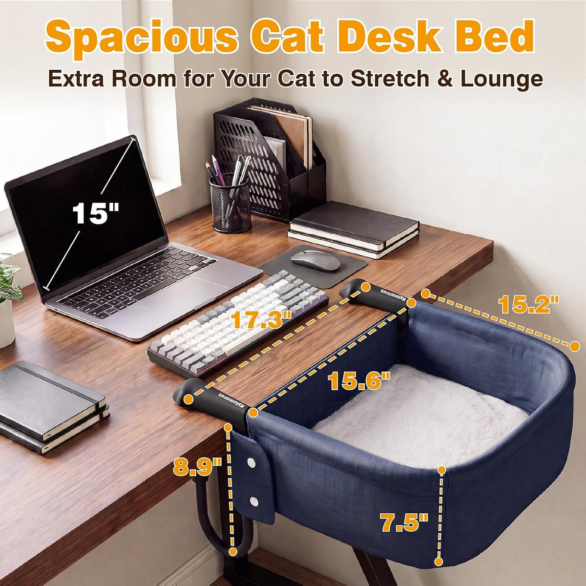Extra-Sturdy Cat Desk Bed for Large Cats 50lbs Desk Cat Bed Attachment – Essentials for Cats - Blue - image 3