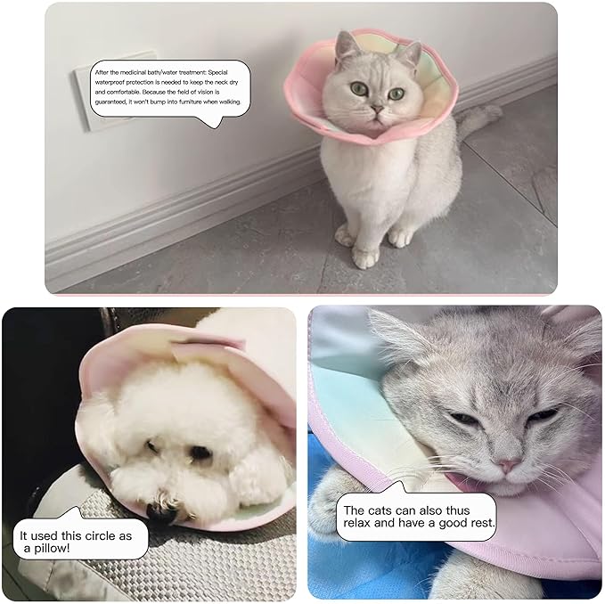 Touchdog Foldable Dog Cone Collar for Cats & Dogs - Adjustable Soft Recovery Collar with Waterproof PU Coating, Lightweight Design, 24.5cm/9.6in Wide Barrier (Pink Gradient Color, XS)
