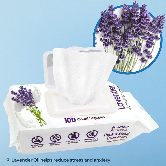 Best Pet Supplies Pet Wipes for Dogs - Dog Wipes Cleaning Deodorizing, for Coats, Ears, Paws - Calming Lavender, Aloe Vera, 100 Count