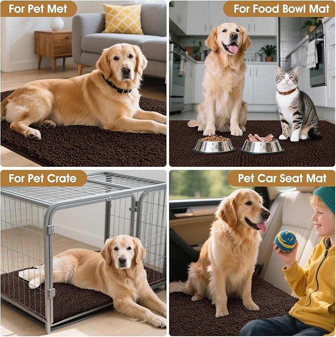 IM HOME 48" x 38" Brown Dog Door Mats for Muddy Paws, Chenille Absorbent Dog Mat, Non Slip Heavy Mud Mat for Dogs, Soft Pet Bed Mat for Entryway, Mud Paws, Inside Floor