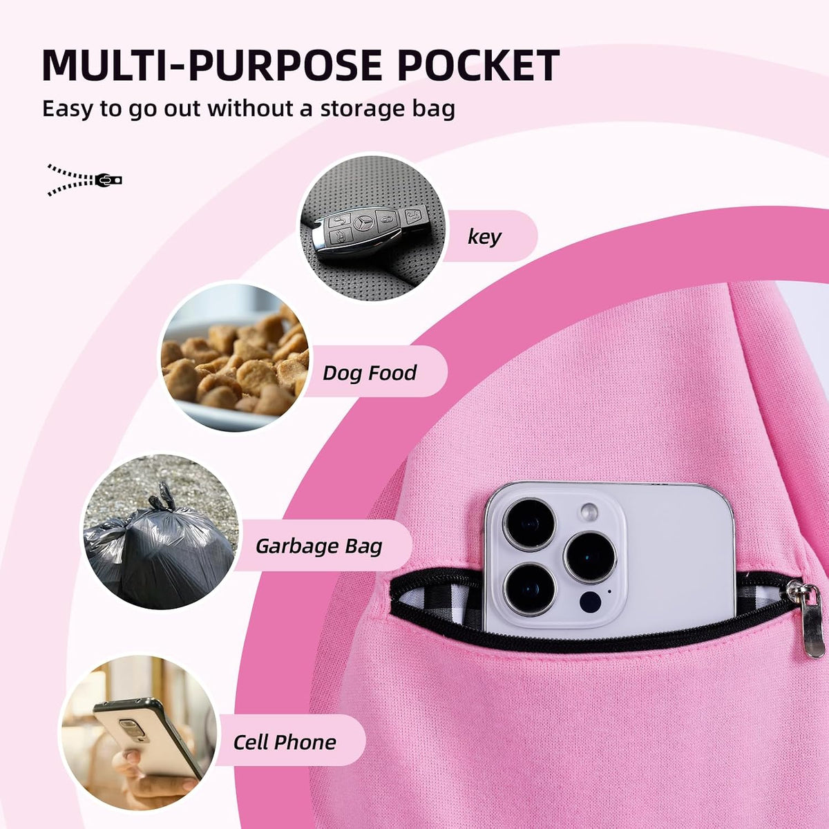 Adjustable Dog Sling Carrier with Pocket - Pink - image 2