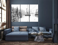 Nature Wall Art Prints - Ocean Forest Mountain Lake Canvas Landscapes - Small to Extra Large Living Room Bedroom Kitchen Bathroom Décor (Ski Lift on Snowy Mountain, 39L" x 59W" - 3 Panels)