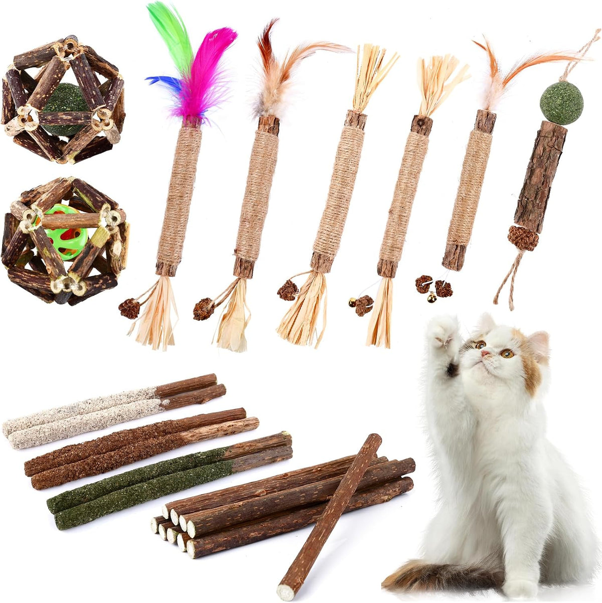 6 Pack Silvervine Sticks for Cat, Natural Catnip Toys – Essentials for Cats - 24 Pack