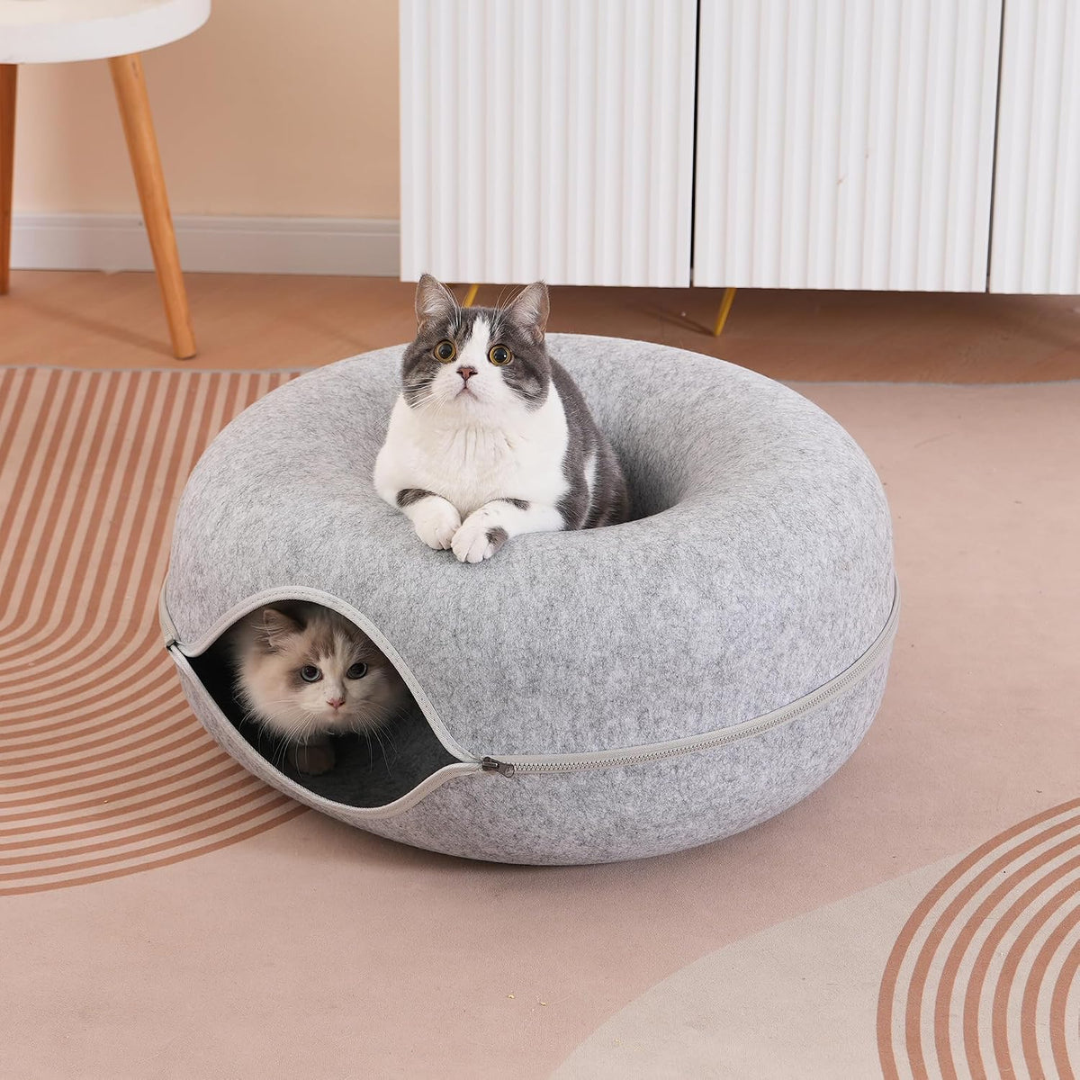 Large Cat Tunnel Bed for Indoor Cats with 3 Toys - L(24x24x11) / Light Grey - image 4