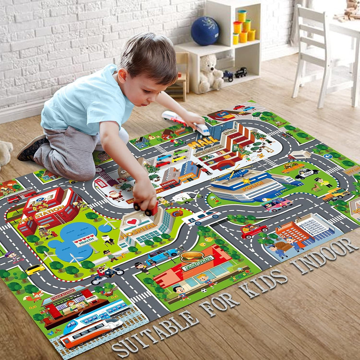 Oriate Kids Dream Mat Modern City Road Map Rug - Dinosaur Mat - image 3