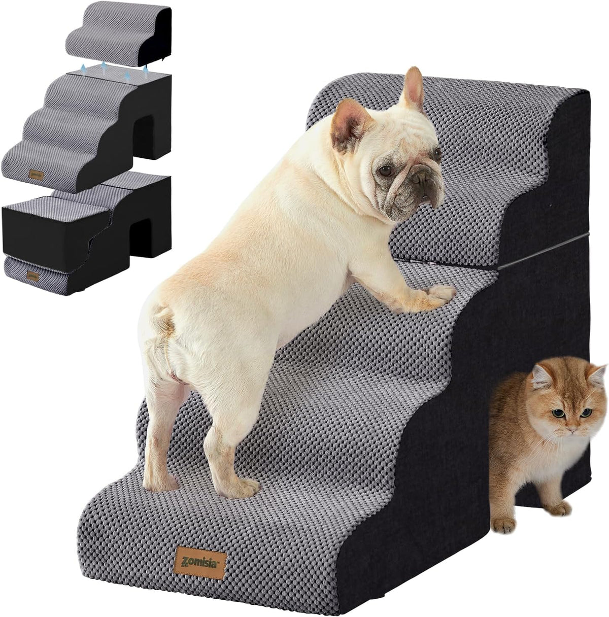 Dog Ramp for Large Dogs with Tunnel, 24" H 5 Steps for High Bed – Essentials for Dogs - 5-Steps Curved / Black Fleece