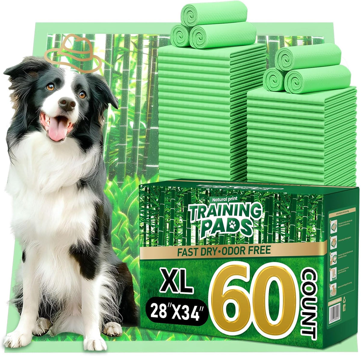 Bamboo Small Puppy Pads Pee Pads for Dogs 22"x22" – Essentials for Dogs - 28 x 34 inches (60 Count)