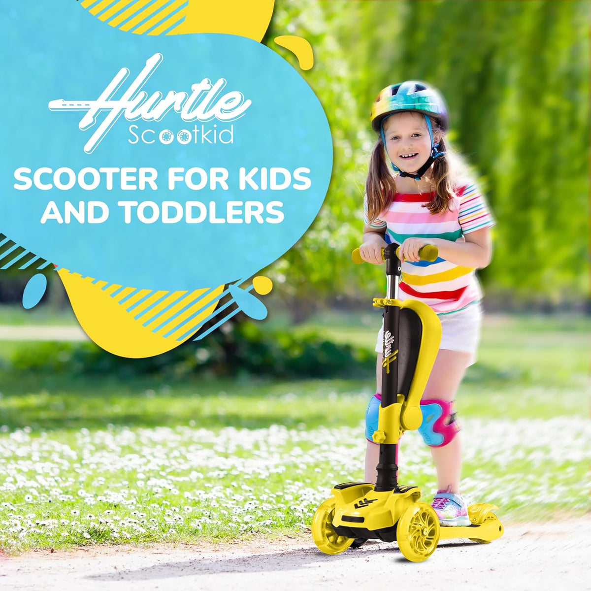 Hurtle 3-Wheeled Scooter for Kids, Wheel LED Lights - Yellow - image 2