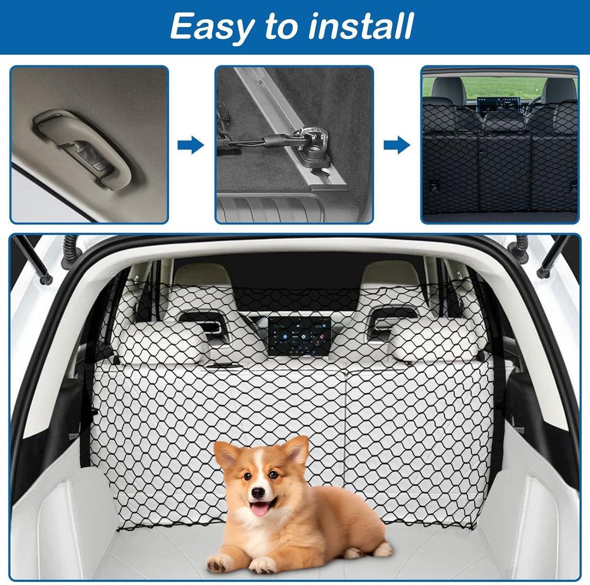 Dog Car Barrier Vehicle Pet Barrier Backseat Mesh Dog Car Divider Net - 47 x 27 Inch - image 4