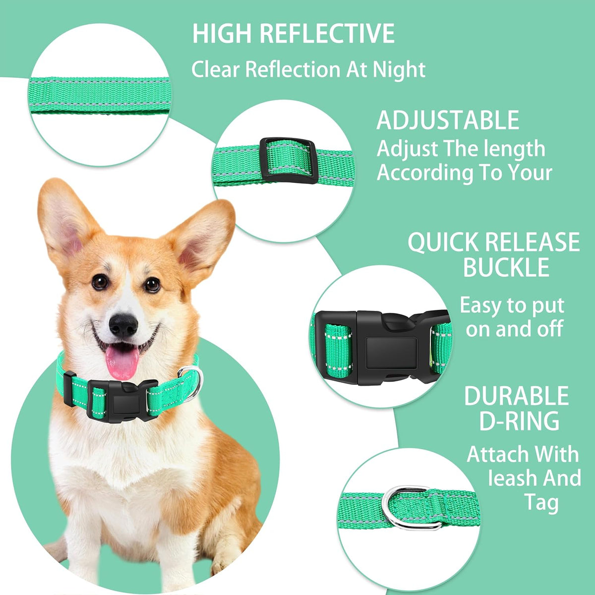 Maiiu reflective nylon dog collar and leash set with quick release buckle - view 2