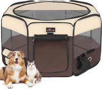 Aivituvin Dog Playpen, Foldable Pet Play Pens with Carrying Bag for Cat, Puppies, Rabbits, Portable - XL / Brown