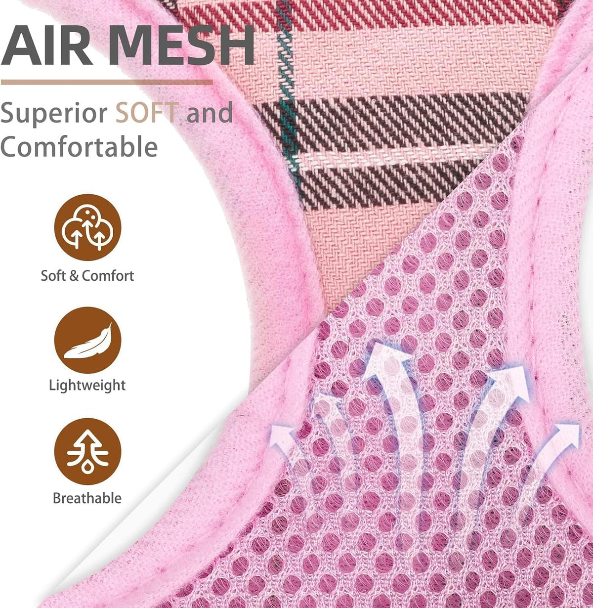 Pupteck Soft Mesh Dog Harness Sized and Leash Set Pet Puppy Cat - Light pink / XS (NECK: 10", CHEST: 10"-14") / Classic over-the-head harness - image 2