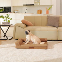 Chew Proof Dog Bed, 3" Memory Foam Dog Bed for Small and Medium Dogs, Removable and Washable Microsuede Cover, Waterproof Liner, Nonskid Bottom, 30x20 Inches S Khaki