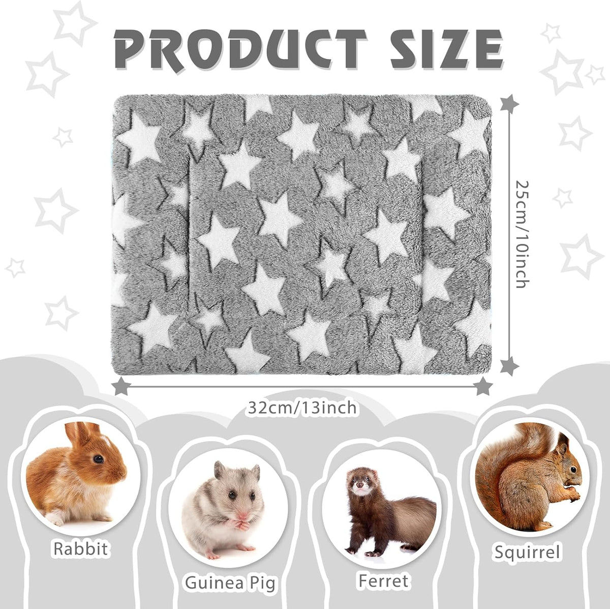 Haull 4 Pcs Waterproof Guinea Pig Bedding Mat, 13 x 10 - Black White Star / 13 x 10 Inch - image 2