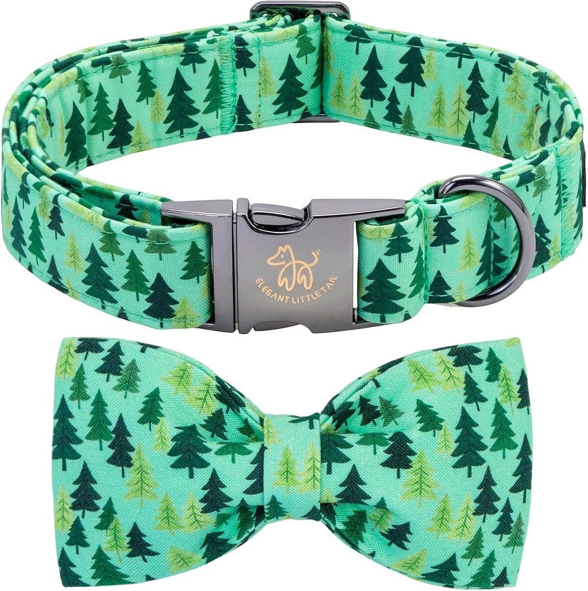 Dog Collar with Bow, Elegant Little Tail Blue Plaid Boy Dog Collar Cute Bow – Essentials for Dogs - Pine Tree / Large (Pack of 1)