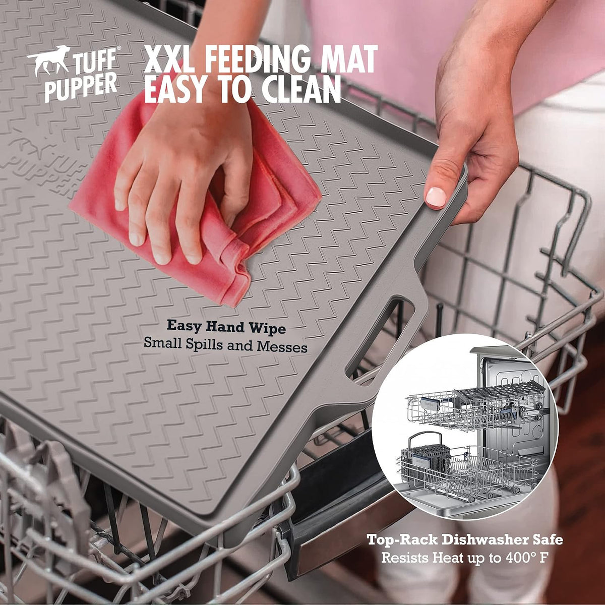 Tuff Pupper 36x24 XXL Dog Feeding Mat for Food and Water - Gray / Large - 28" x 20" - image 4