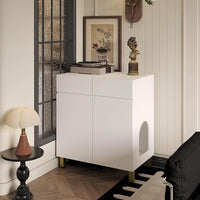 Large/Tall Litter Box Enclosure, Modern Wooden Litter Box Furniture for XL Litterbox with Drawer as Sideboard Cabinet (White)