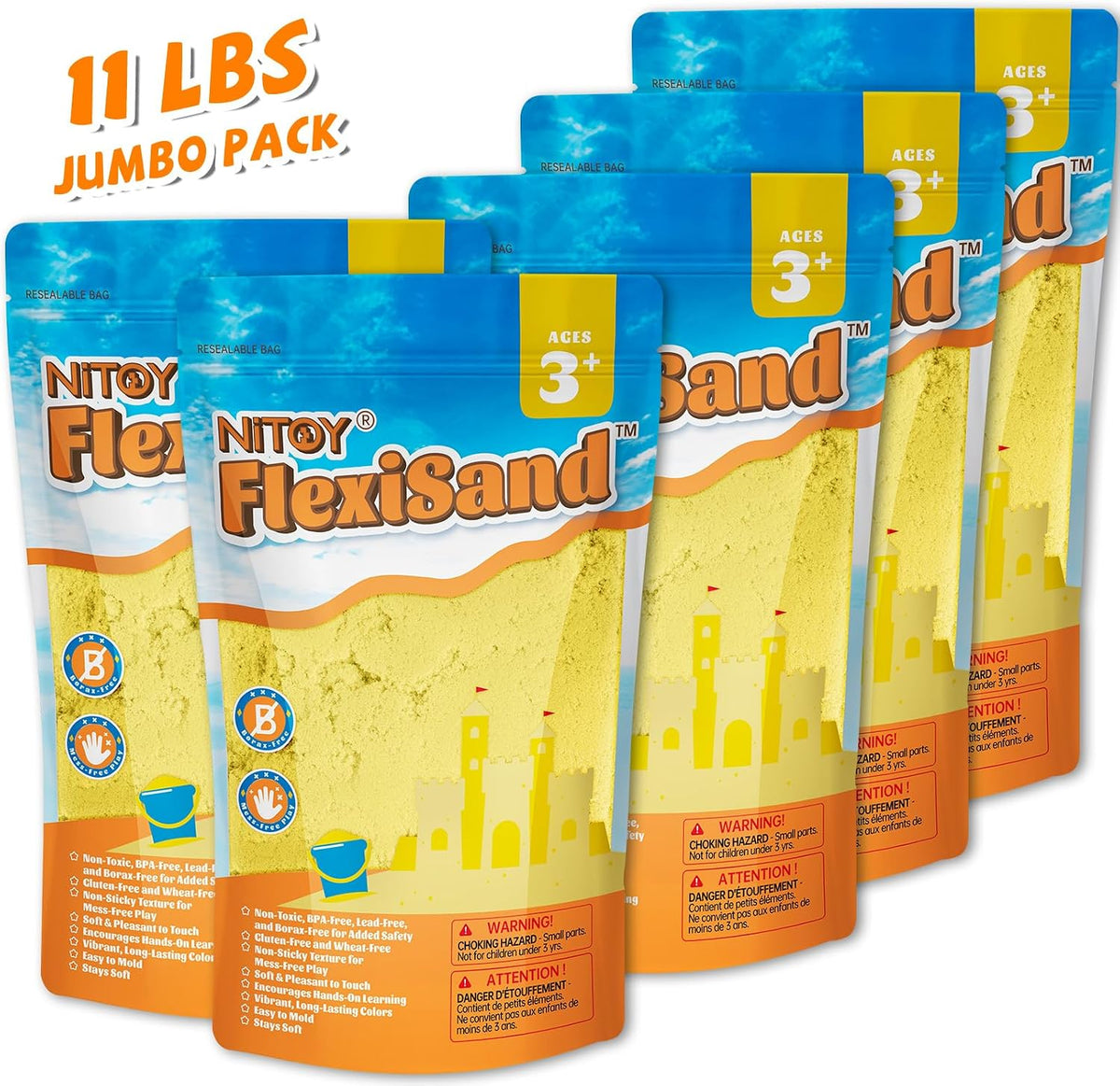 NiToy FlexiSand 11lbs Toy Sand 5 Colors Self-Sticking Non-Toxic - Yellow - image 4