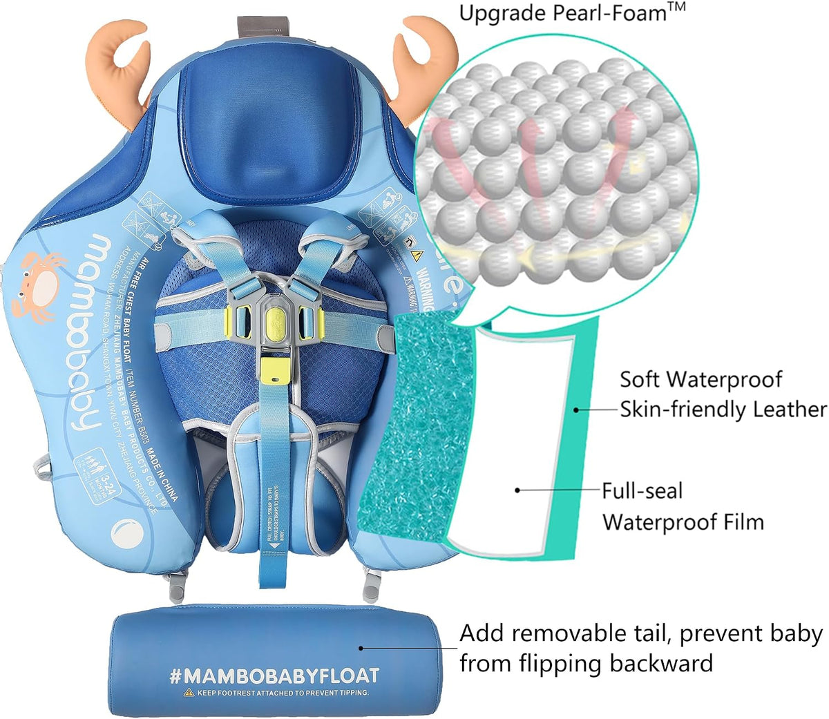 Mambobaby non-inflatable baby float with removable sun canopy and buoyant tail - view 9