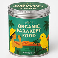 100% Organic Parakeet Food – Premium Bird Seed Mix with Oat Groats, Buckwheat, Amaranth, Super Veggies & Seeds – Reusable Tin + Stainless-Steel Scooper – Made in USA, Human Grade Ingredients (1lb)