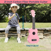 Jakeloo 21 inch pink carbon fibre acoustic guitar ukulele with 4 strings - view 8