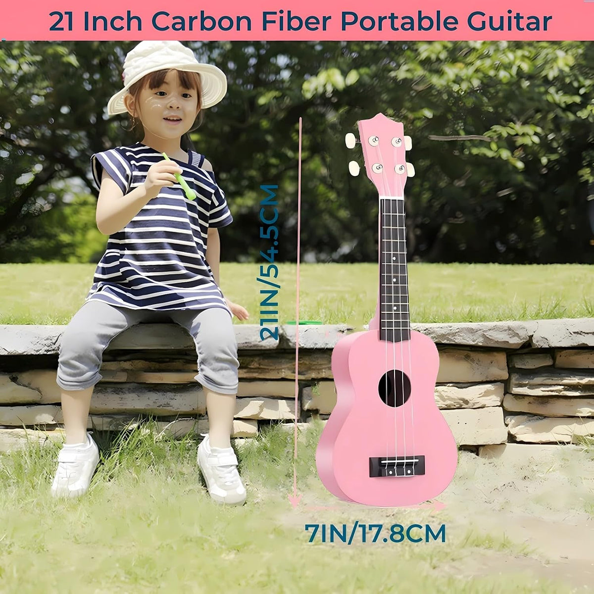 Jakeloo 21 inch pink carbon fibre acoustic guitar ukulele with 4 strings - view 8