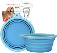 Prima Pet Expandable/ Collapsible Silicone Food & Water Travel Bowl - Aqua / LARGE (5 CUPS)