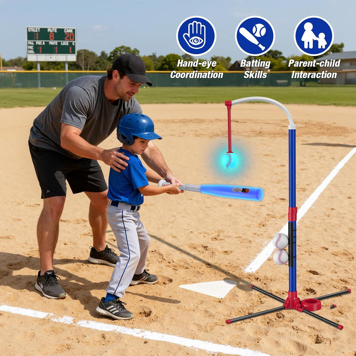 HYES 3-in-1 Baseball Set for kids Auto Pitching Machine – Fun for Kids & Family - Blue+black - image 4
