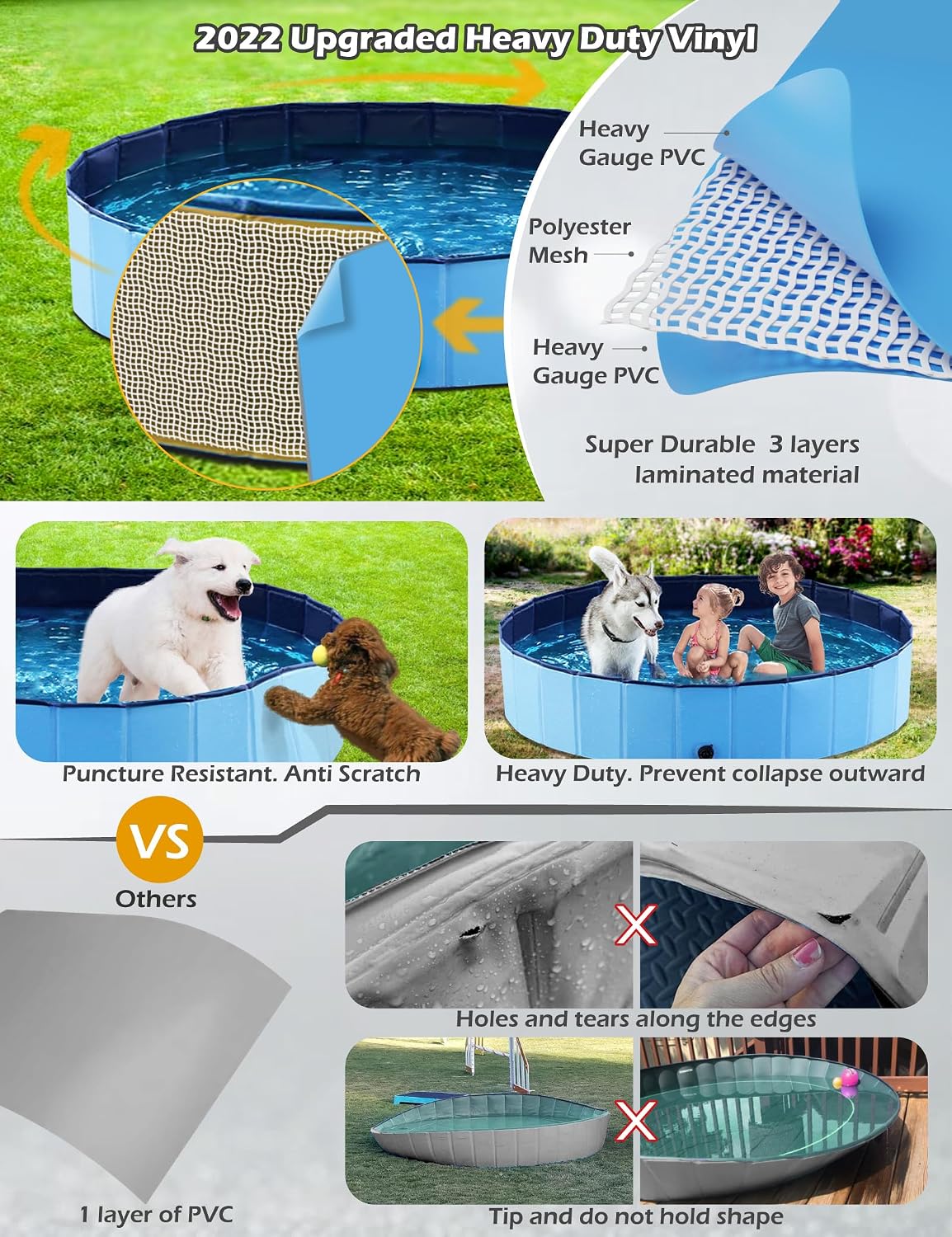 Jasonwell Foldable Dog Pet Bath Pool Collapsible Dog Pet Pool Bathing - XXXXXXL - 97" / Plastic Board Blue - image 4