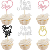 Gyufise He Asked She Said Yes Cupcake Toppers Gold Glitter Diamond - Multi