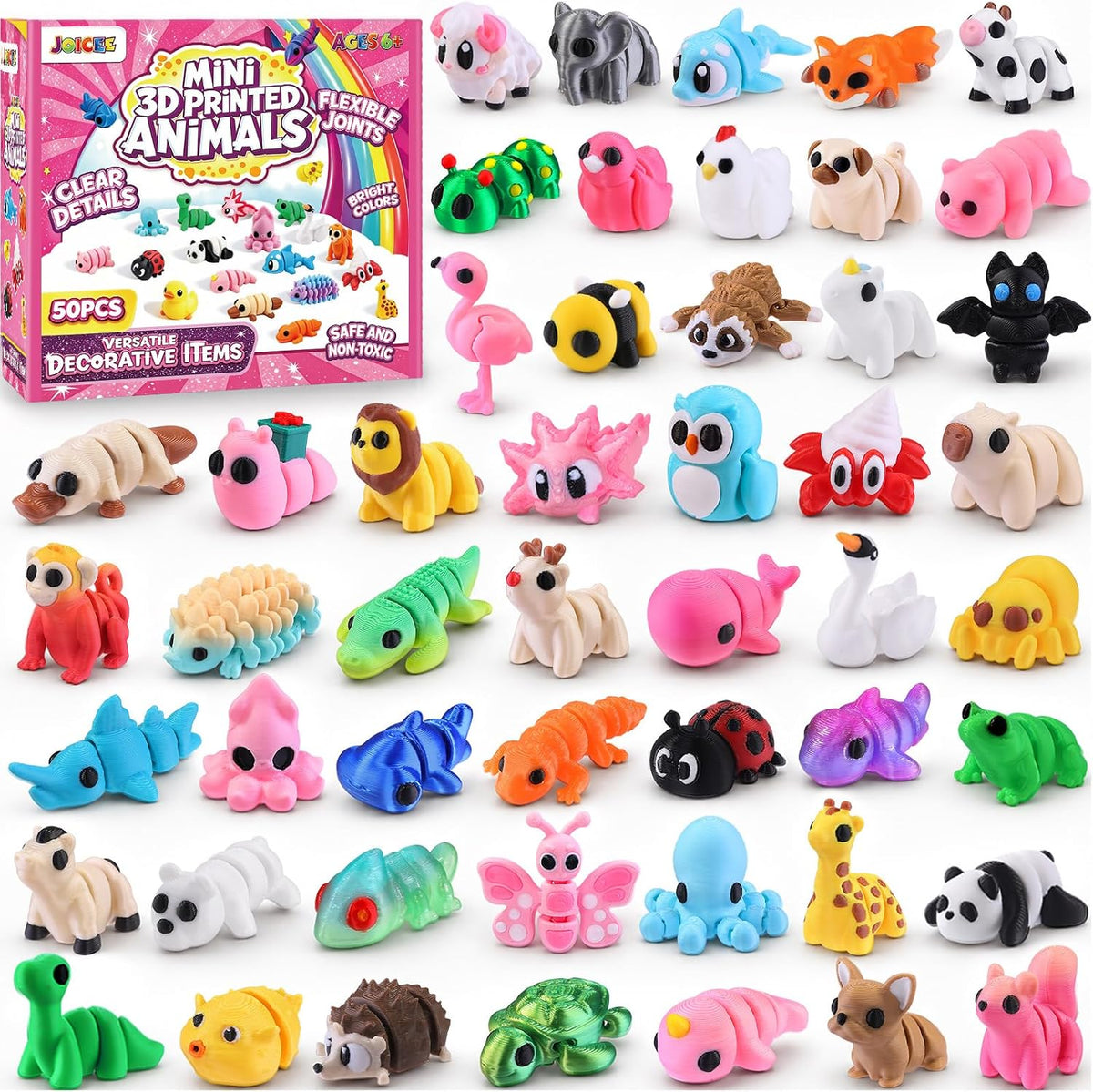 JOICEE 24Pcs 3D Printed Dinosaur Animals Mini Dinosaur Toys – Fun for Kids & Family - Pink