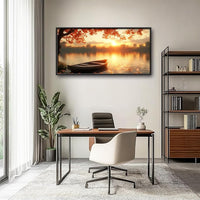 Large Lake Sunrise Landscape Wall Art for Living Room, Nature Boat Canvas Oversized Wall Decor, River Scenery Framed Pictures Painting Print Artwork for Bedroom Office 60"L x 30"W