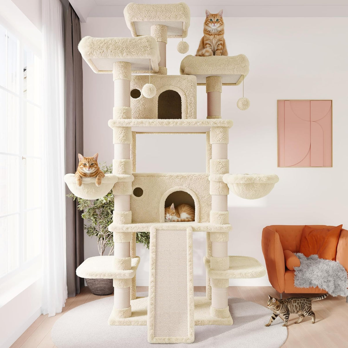SHA CERLIN 68 Inches Multi-Level Large Cat Tree for Large Kitties/Big - 81in / Beige - image 2