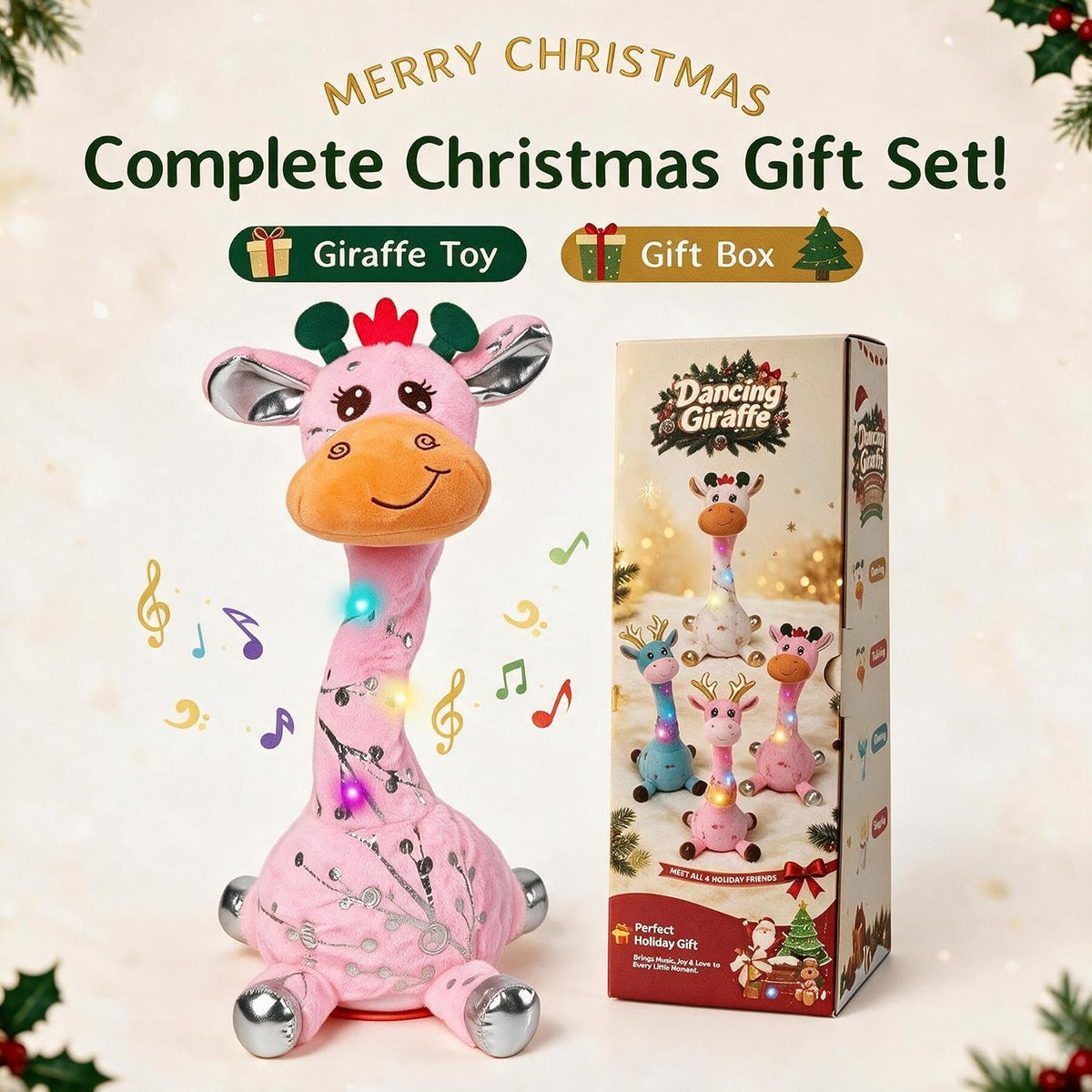 Dancing Talking Giraffe Toy, Singing Giraffe Baby Toys for Kids – Fun for Kids & Family - Pink Silver Stripe Giraffe - image 2