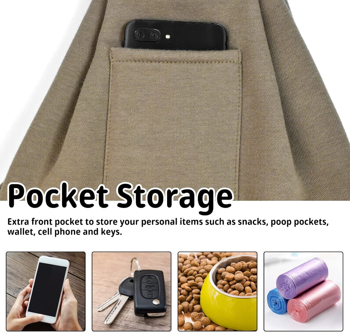 Dog and Cat Sling Carrier, Hands Free Reversible Pet Papoose Bag - Khaki - image 3