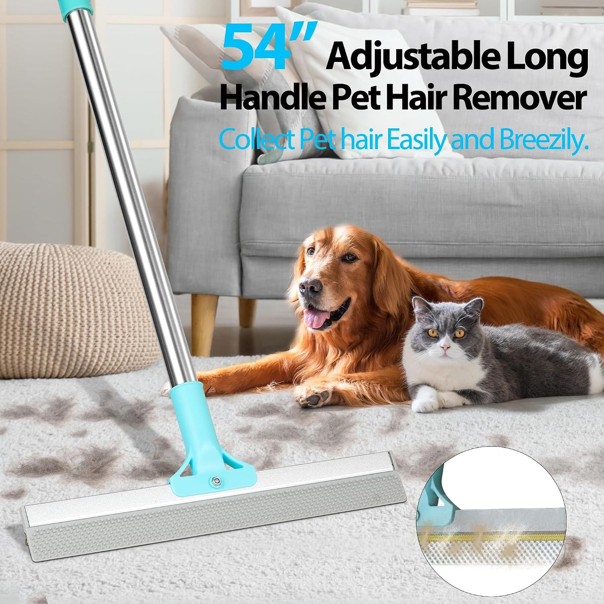 Carpet Rake for Pet Hair Removal Tool - Blue - image 3
